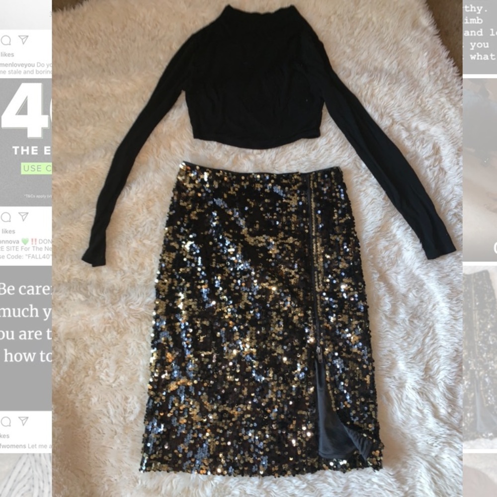 Gold black sequin pencil skirt
